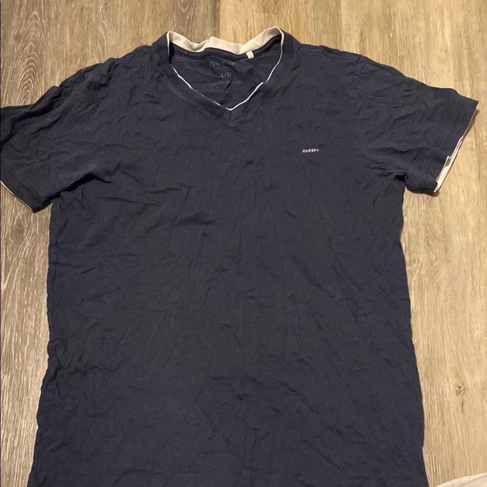 GUESS Men's Navy Blue V-Neck Shirt